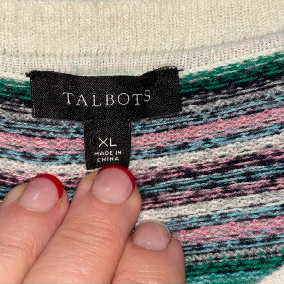 TALBOTS Blue/Pink Fair Isle Crew Neck Sweater Soft Wool Nylon Blend Women’s SzXL - Picture 3 of 11